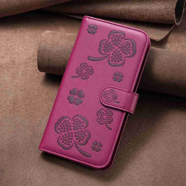 For Xiaomi Redmi 13C Four-leaf Embossed Leather Phone Case(Rose Red) - 13C Cases by PMC Jewellery | Online Shopping South Africa | PMC Jewellery | Buy Now Pay Later Mobicred