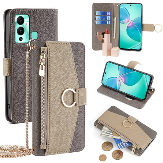 For Infinix Hot 12 Play Crossbody Litchi Texture Leather Phone Case(Grey) - Infinix Cases by PMC Jewellery | Online Shopping South Africa | PMC Jewellery | Buy Now Pay Later Mobicred