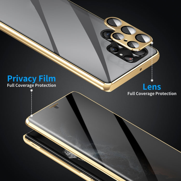 For Samsung Galaxy S24 Ultra 5G Privacy Full Cover Magnetic Metal Tempered Glass Phone Case(Gold) - Galaxy S24 Ultra 5G Cases by PMC Jewellery | Online Shopping South Africa | PMC Jewellery