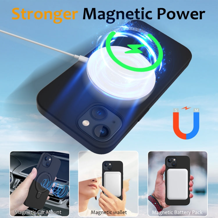 For iPhone 14 MagSafe Magnetic Liquid Silicone Phone Case with Ring Holder(Black) - iPhone 14 Cases by PMC Jewellery | Online Shopping South Africa | PMC Jewellery