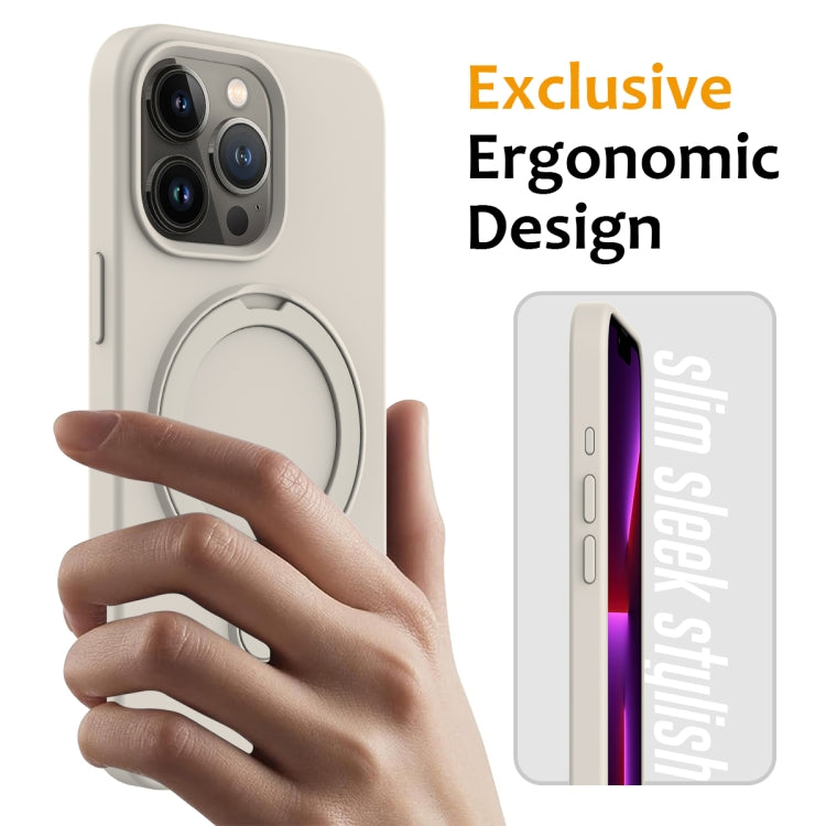 For iPhone 15 Pro MagSafe Magnetic Liquid Silicone Phone Case with Ring Holder(Antique White) - iPhone 15 Pro Cases by PMC TechLife | Online Shopping South Africa | PMC TechLife