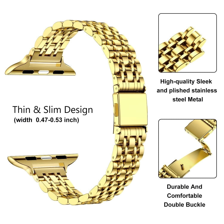 For Apple Watch SE 2023 44mm Slim Seven Bead Slingshot Buckle Metal Watch Band(Gold) - Watch Bands by PMC Jewellery | Online Shopping South Africa | PMC Jewellery