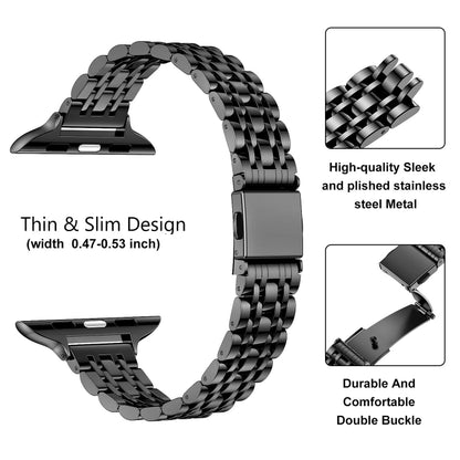 For Apple Watch Series 9 45mm Slim Seven Bead Slingshot Buckle Metal Watch Band(Black) - Watch Bands by PMC Jewellery | Online Shopping South Africa | PMC Jewellery