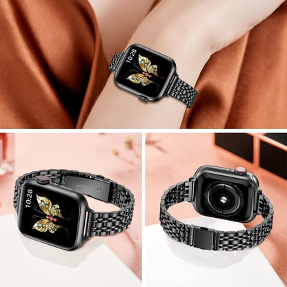 For Apple Watch Series 2 38mm Slim Seven Bead Slingshot Buckle Metal Watch Band(Black) - Watch Bands by PMC Jewellery | Online Shopping South Africa | PMC Jewellery