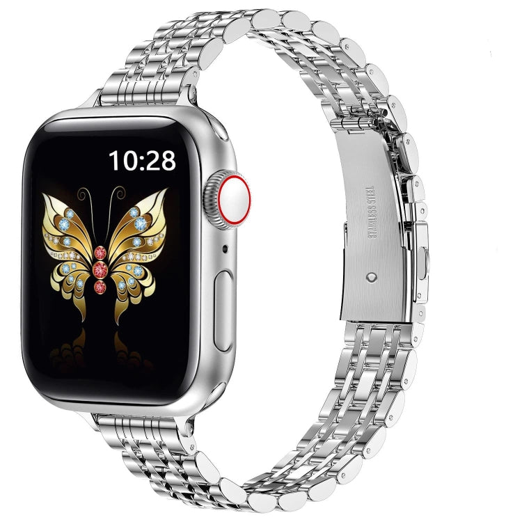 For Apple Watch 38mm Slim Seven Bead Slingshot Buckle Metal Watch Band(Silver) - Watch Bands by PMC Jewellery | Online Shopping South Africa | PMC Jewellery