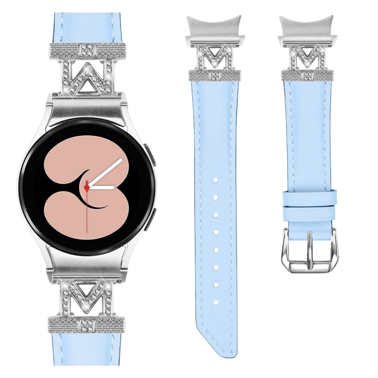 For Samsung Galaxy Watch6 / 6 Classic M Letter D-shaped Twill Leather Watch Band(Silver Blue) - Watch Bands by PMC Jewellery | Online Shopping South Africa | PMC Jewellery