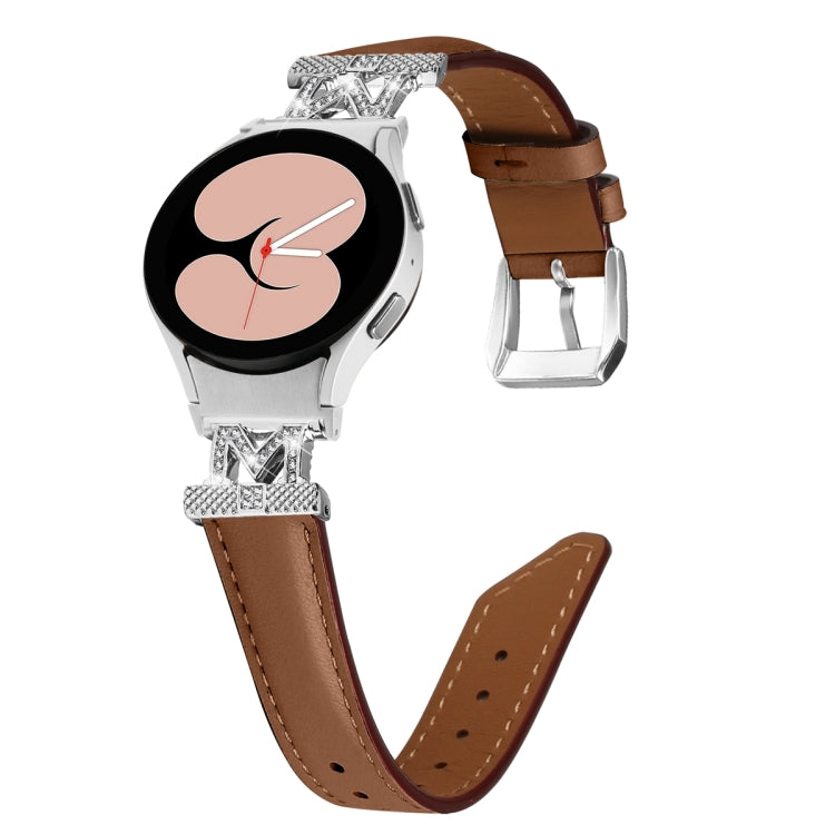 For Samsung Galaxy Watch6 / 6 Classic M Letter D-shaped Twill Leather Watch Band(Silver Brown) - Watch Bands by PMC Jewellery | Online Shopping South Africa | PMC Jewellery