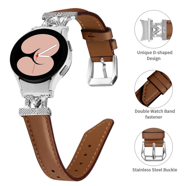 For Samsung Galaxy Watch6 / 6 Classic M Letter D-shaped Twill Leather Watch Band(Silver Brown) - Watch Bands by PMC Jewellery | Online Shopping South Africa | PMC Jewellery