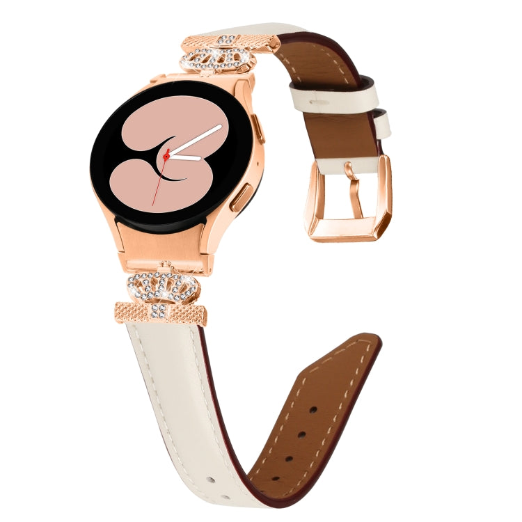 For Samsung Galaxy Watch6 / 6 Classic Crown D-shaped Twill Leather Watch Band(Rose Gold Apricot) - Watch Bands by PMC Jewellery | Online Shopping South Africa | PMC Jewellery