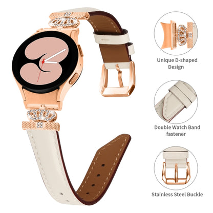 For Samsung Galaxy Watch6 / 6 Classic Crown D-shaped Twill Leather Watch Band(Rose Gold Apricot) - Watch Bands by PMC Jewellery | Online Shopping South Africa | PMC Jewellery