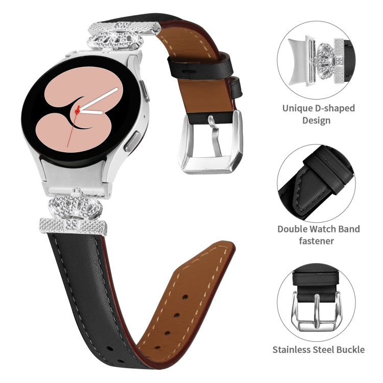 For Samsung Galaxy Watch6 / 6 Classic Crown D-shaped Twill Leather Watch Band(Silver Black) - Watch Bands by PMC Jewellery | Online Shopping South Africa | PMC Jewellery