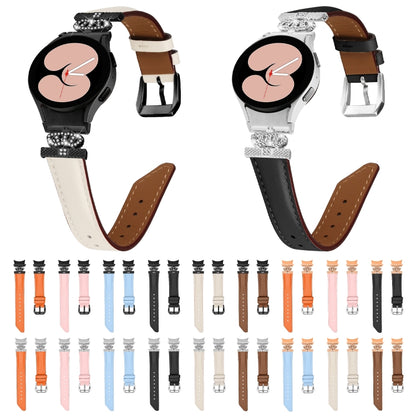 For Samsung Galaxy Watch6 / 6 Classic Crown D-shaped Twill Leather Watch Band(Rose Gold Apricot) - Watch Bands by PMC Jewellery | Online Shopping South Africa | PMC Jewellery