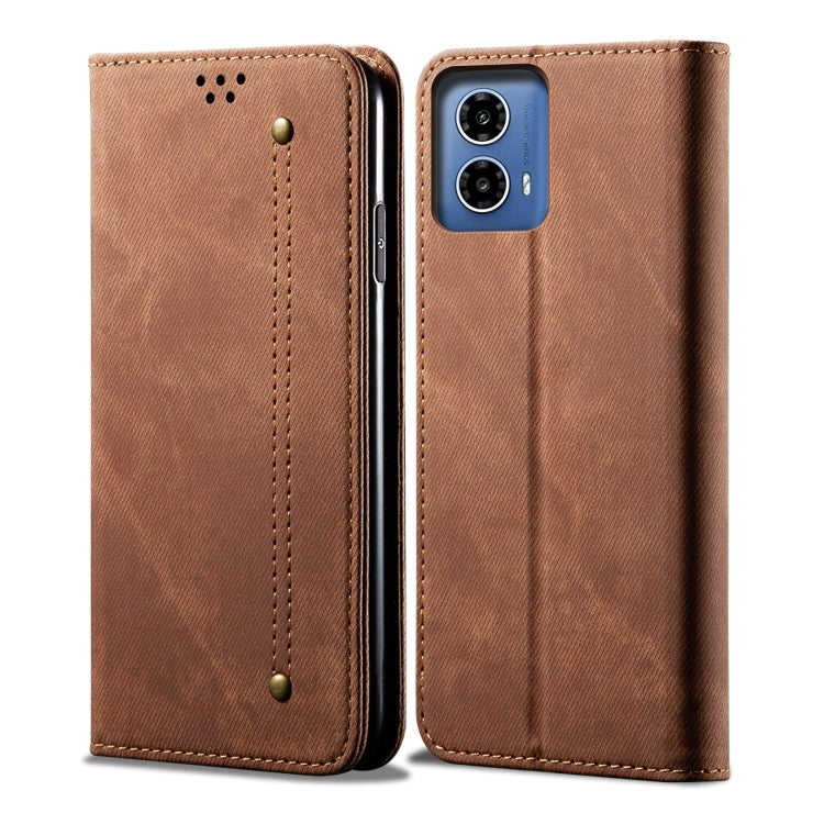 For Motorola Moto G85 Denim Texture Flip Leather Phone Case(Brown) - free shipping - PMC TechLife - Order now!