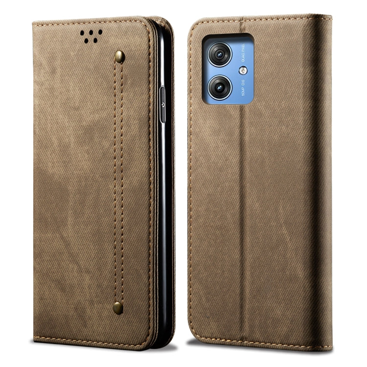 For Motorola Moto G54 5G Global Denim Texture Flip Leather Phone Case(Khaki) - free shipping - PMC TechLife - Order now!