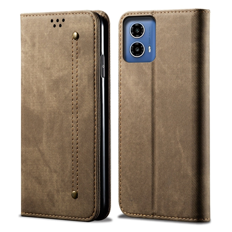For Motorola Moto G35 Denim Texture Flip Leather Phone Case(Khaki) - free shipping - PMC TechLife - Order now!