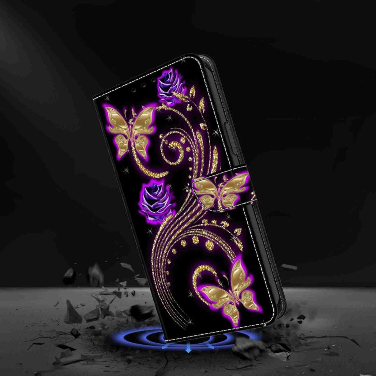 For Honor Magic5 Pro Crystal 3D Shockproof Protective Leather Phone Case(Purple Flower Butterfly) - Honor Cases by PMC TechLife | Online Shopping South Africa | PMC TechLife | Buy Now Pay Later Mobicred