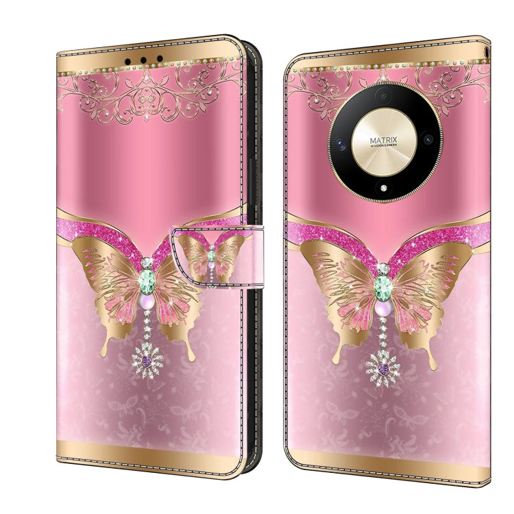 For Honor Magic6 Lite Crystal 3D Shockproof Protective Leather Phone Case(Pink Bottom Butterfly) - Honor Cases by PMC TechLife | Online Shopping South Africa | PMC TechLife | Buy Now Pay Later Mobicred