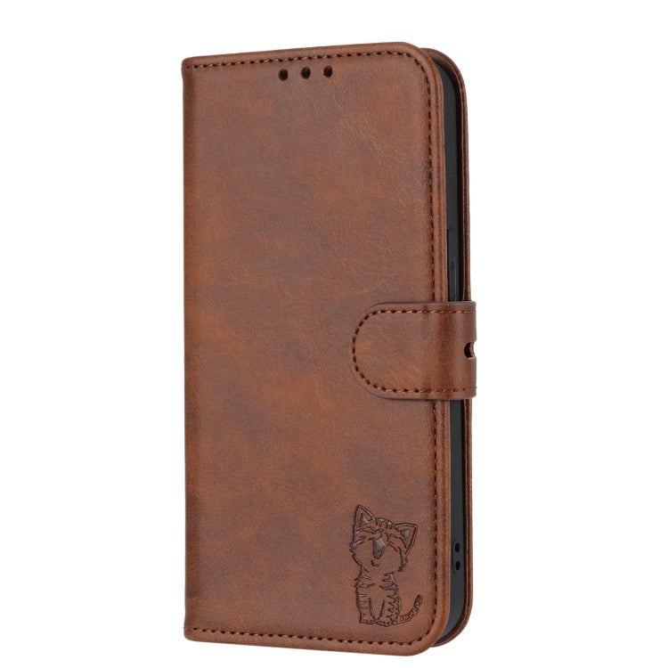 For Google Pixel 9 Pro Embossed Happy Cat Pattern Flip Leather Phone Case(Brown) - Google Cases by PMC TechLife | Online Shopping South Africa | PMC TechLife | Buy Now Pay Later Mobicred