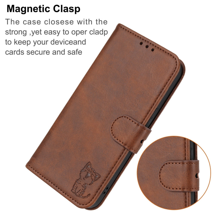 For Google Pixel 9 Pro Embossed Happy Cat Pattern Flip Leather Phone Case(Brown) - Google Cases by PMC TechLife | Online Shopping South Africa | PMC TechLife | Buy Now Pay Later Mobicred
