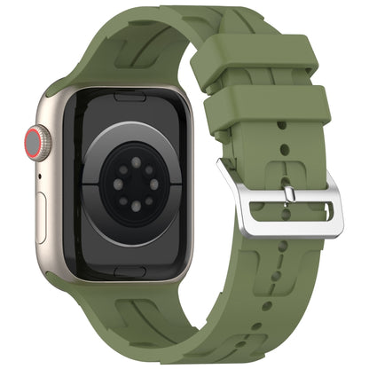 For Apple Watch Series 3 42mm H Texture Silicone Ladder Buckle Watch Band(Army Green) - Watch Bands by PMC Jewellery | Online Shopping South Africa | PMC Jewellery