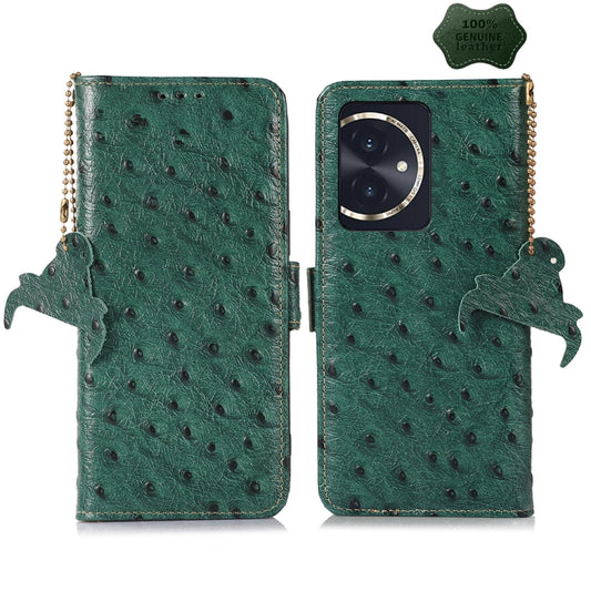 For Honor 100 5G Ostrich Pattern Genuine Leather RFID Phone Case(Green) - Honor Cases by PMC Jewellery | Online Shopping South Africa | PMC Jewellery | Buy Now Pay Later Mobicred