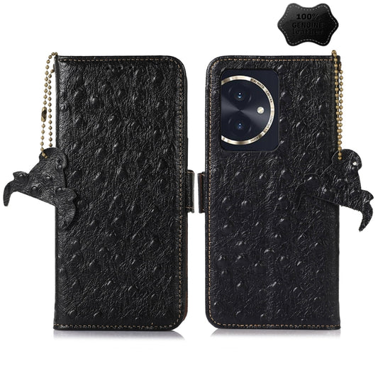 For Honor 100 5G Ostrich Pattern Genuine Leather RFID Phone Case(Black) - Honor Cases by PMC Jewellery | Online Shopping South Africa | PMC Jewellery | Buy Now Pay Later Mobicred