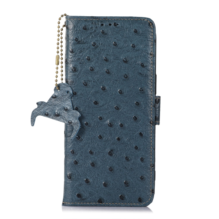 For Honor 100 5G Ostrich Pattern Genuine Leather RFID Phone Case(Blue) - Honor Cases by PMC TechLife | Online Shopping South Africa | PMC TechLife | Buy Now Pay Later Mobicred