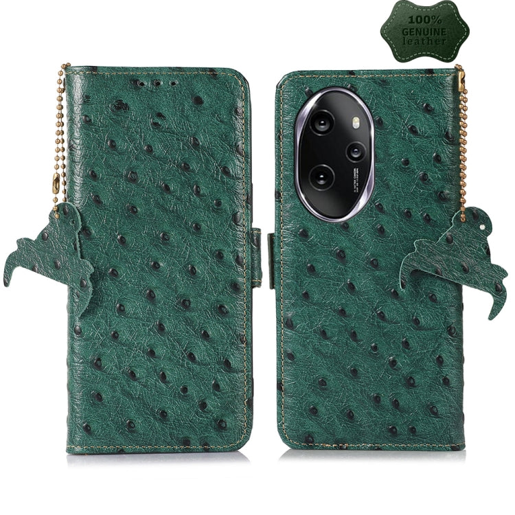 For Honor 100 Pro 5G Ostrich Pattern Genuine Leather RFID Phone Case(Green) - Honor Cases by PMC Jewellery | Online Shopping South Africa | PMC Jewellery | Buy Now Pay Later Mobicred