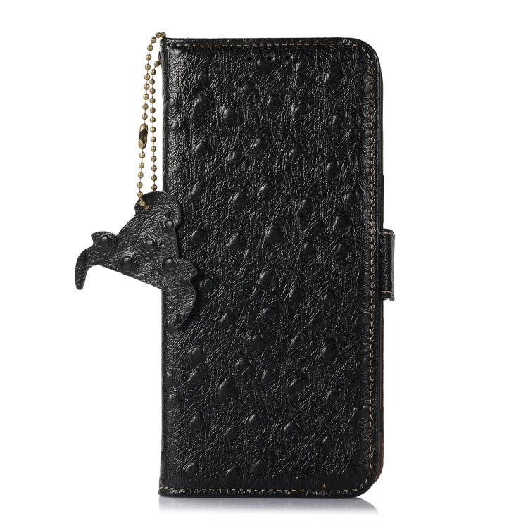 For Honor X5 Plus Ostrich Pattern Genuine Leather RFID Phone Case(Black) - Honor Cases by PMC TechLife | Online Shopping South Africa | PMC TechLife | Buy Now Pay Later Mobicred