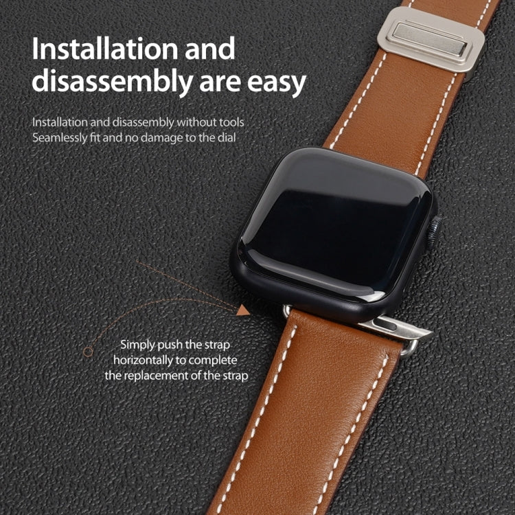 For Apple Watch SE 2023 44mm DUX DUCIS YA Series Magnetic Buckle Genuine Leather Watch Band(Brown) - Watch Bands by DUX DUCIS | Online Shopping South Africa | PMC Jewellery | Buy Now Pay Later Mobicred