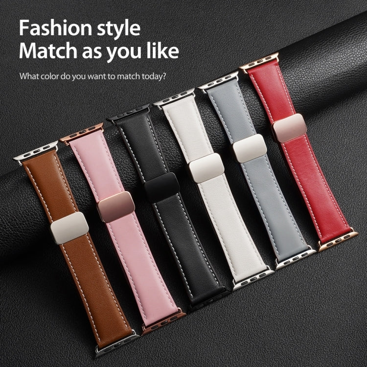 For Apple Watch SE 2023 44mm DUX DUCIS YA Series Magnetic Buckle Genuine Leather Watch Band(Pink) - Watch Bands by DUX DUCIS | Online Shopping South Africa | PMC Jewellery | Buy Now Pay Later Mobicred