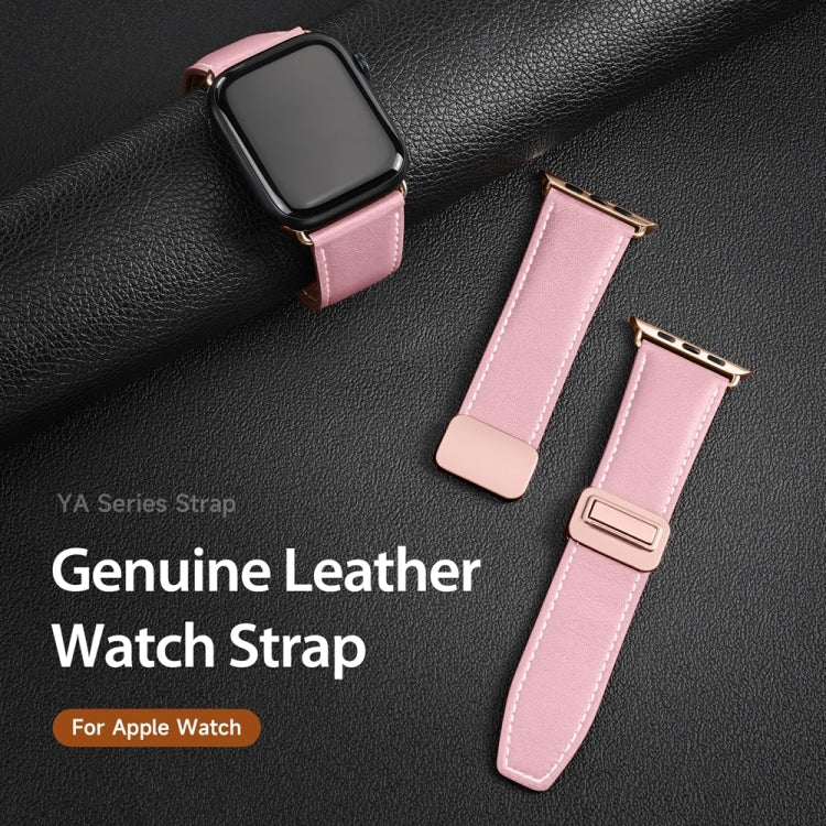 For Apple Watch SE 2023 40mm DUX DUCIS YA Series Magnetic Buckle Genuine Leather Watch Band(Pink) - Watch Bands by DUX DUCIS | Online Shopping South Africa | PMC Jewellery | Buy Now Pay Later Mobicred