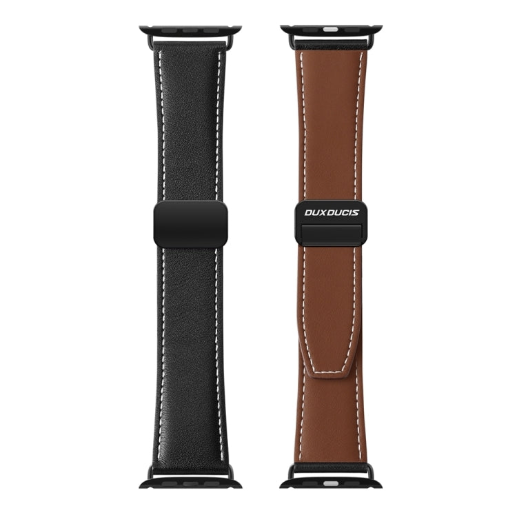 For Apple Watch Series 9 45mm DUX DUCIS YA Series Magnetic Buckle Genuine Leather Watch Band(Black) - Watch Bands by DUX DUCIS | Online Shopping South Africa | PMC Jewellery | Buy Now Pay Later Mobicred