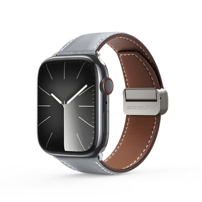 For Apple Watch Series 9 45mm DUX DUCIS YA Series Magnetic Buckle Genuine Leather Watch Band(Grey) - Watch Bands by DUX DUCIS | Online Shopping South Africa | PMC Jewellery | Buy Now Pay Later Mobicred