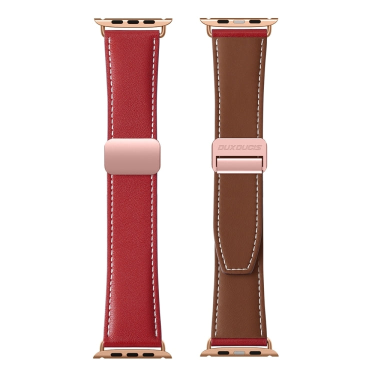 For Apple Watch Series 9 41mm DUX DUCIS YA Series Magnetic Buckle Genuine Leather Watch Band(Red) - Watch Bands by DUX DUCIS | Online Shopping South Africa | PMC Jewellery | Buy Now Pay Later Mobicred