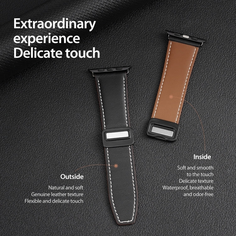 For Apple Watch Series 8 41mm DUX DUCIS YA Series Magnetic Buckle Genuine Leather Watch Band(Black) - Watch Bands by DUX DUCIS | Online Shopping South Africa | PMC Jewellery | Buy Now Pay Later Mobicred