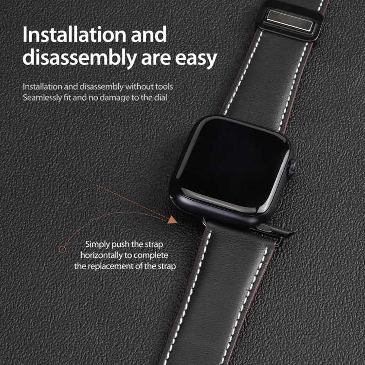 For Apple Watch Series 8 41mm DUX DUCIS YA Series Magnetic Buckle Genuine Leather Watch Band(Black) - Watch Bands by DUX DUCIS | Online Shopping South Africa | PMC Jewellery | Buy Now Pay Later Mobicred