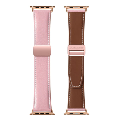 For Apple Watch Series 8 45mm DUX DUCIS YA Series Magnetic Buckle Genuine Leather Watch Band(Pink) - Watch Bands by DUX DUCIS | Online Shopping South Africa | PMC Jewellery | Buy Now Pay Later Mobicred