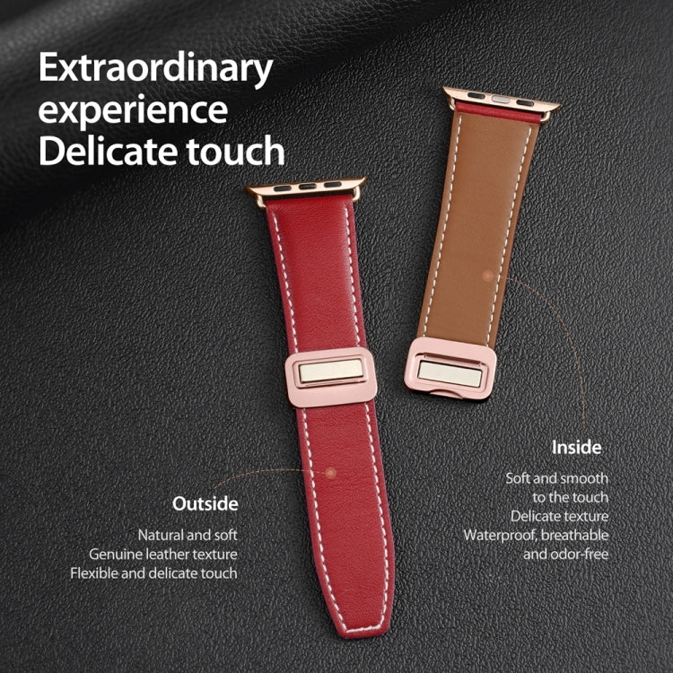 For Apple Watch Series 8 45mm DUX DUCIS YA Series Magnetic Buckle Genuine Leather Watch Band(Red) - Watch Bands by DUX DUCIS | Online Shopping South Africa | PMC Jewellery | Buy Now Pay Later Mobicred