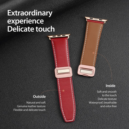 For Apple Watch Series 8 45mm DUX DUCIS YA Series Magnetic Buckle Genuine Leather Watch Band(Red) - Watch Bands by DUX DUCIS | Online Shopping South Africa | PMC Jewellery | Buy Now Pay Later Mobicred