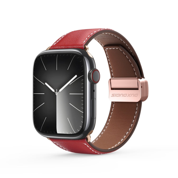 For Apple Watch SE 2022 44mm DUX DUCIS YA Series Magnetic Buckle Genuine Leather Watch Band(Red) - Watch Bands by DUX DUCIS | Online Shopping South Africa | PMC Jewellery | Buy Now Pay Later Mobicred