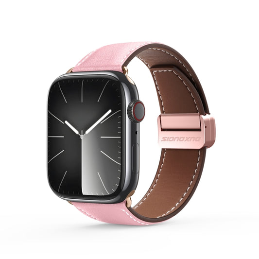 For Apple Watch Series 7 41mm DUX DUCIS YA Series Magnetic Buckle Genuine Leather Watch Band(Pink) - Watch Bands by DUX DUCIS | Online Shopping South Africa | PMC Jewellery | Buy Now Pay Later Mobicred