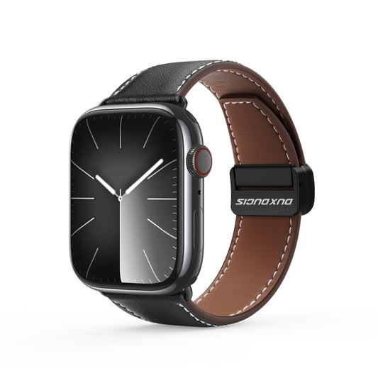 For Apple Watch SE 44mm DUX DUCIS YA Series Magnetic Buckle Genuine Leather Watch Band(Black) - Watch Bands by DUX DUCIS | Online Shopping South Africa | PMC Jewellery | Buy Now Pay Later Mobicred