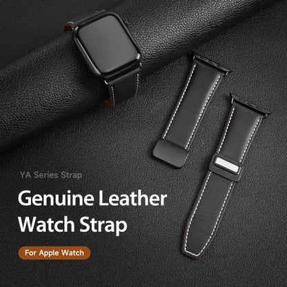 For Apple Watch SE 44mm DUX DUCIS YA Series Magnetic Buckle Genuine Leather Watch Band(Black) - Watch Bands by DUX DUCIS | Online Shopping South Africa | PMC Jewellery | Buy Now Pay Later Mobicred