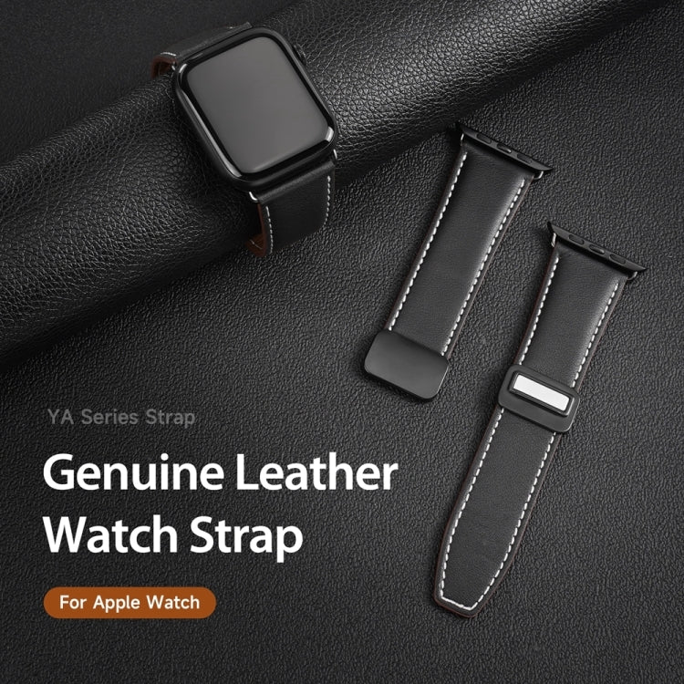 For Apple Watch Series 6 40mm DUX DUCIS YA Series Magnetic Buckle Genuine Leather Watch Band(Black) - Watch Bands by DUX DUCIS | Online Shopping South Africa | PMC Jewellery | Buy Now Pay Later Mobicred