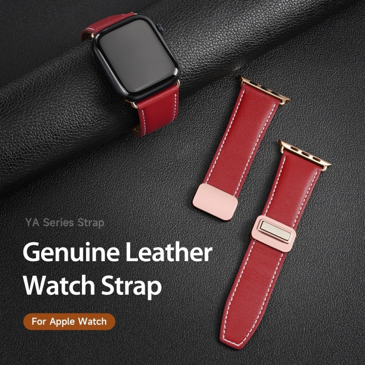 For Apple Watch Series 6 40mm DUX DUCIS YA Series Magnetic Buckle Genuine Leather Watch Band(Red) - Watch Bands by DUX DUCIS | Online Shopping South Africa | PMC Jewellery | Buy Now Pay Later Mobicred