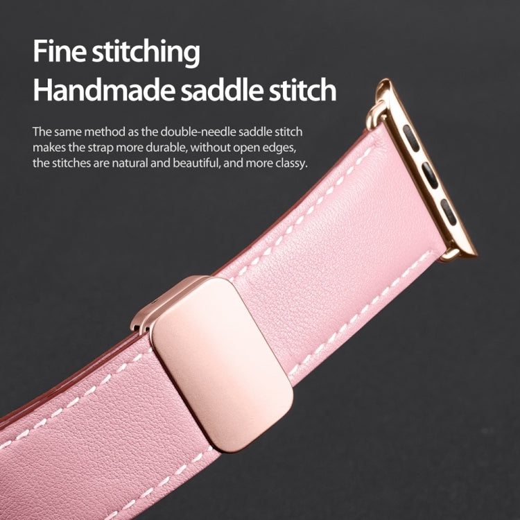 For Apple Watch Series 3 38mm DUX DUCIS YA Series Magnetic Buckle Genuine Leather Watch Band(Pink) - Watch Bands by DUX DUCIS | Online Shopping South Africa | PMC Jewellery | Buy Now Pay Later Mobicred