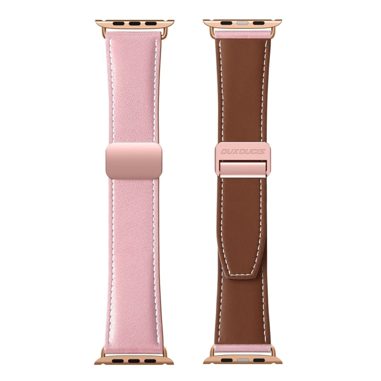 For Apple Watch Series 3 42mm DUX DUCIS YA Series Magnetic Buckle Genuine Leather Watch Band(Pink) - Watch Bands by DUX DUCIS | Online Shopping South Africa | PMC Jewellery | Buy Now Pay Later Mobicred