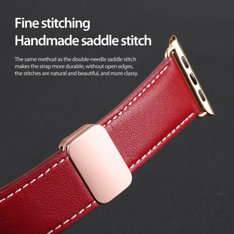 For Apple Watch Series 3 42mm DUX DUCIS YA Series Magnetic Buckle Genuine Leather Watch Band(Red) - Watch Bands by DUX DUCIS | Online Shopping South Africa | PMC Jewellery | Buy Now Pay Later Mobicred