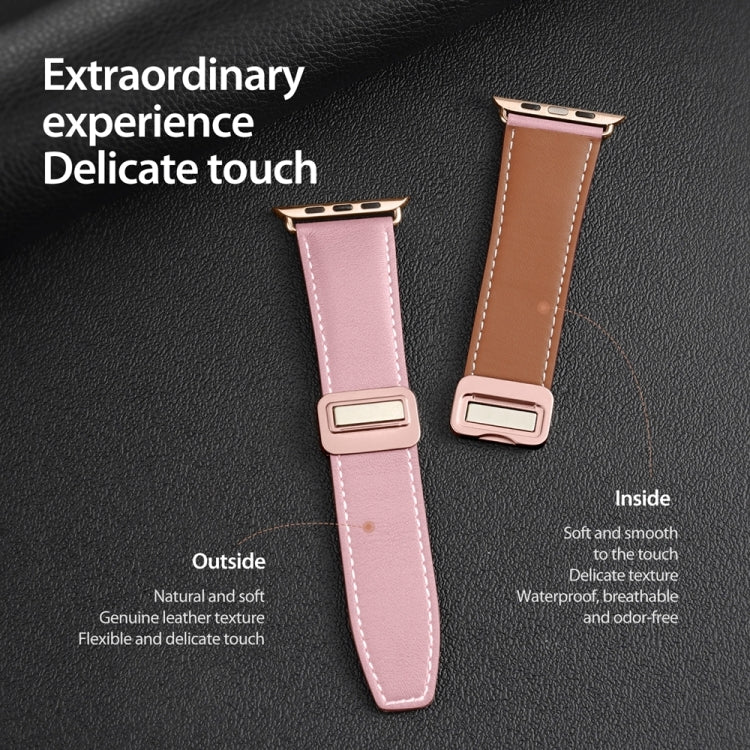 For Apple Watch Series 2 38mm DUX DUCIS YA Series Magnetic Buckle Genuine Leather Watch Band(Pink) - Watch Bands by DUX DUCIS | Online Shopping South Africa | PMC Jewellery | Buy Now Pay Later Mobicred